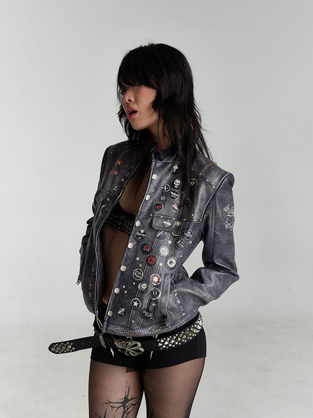 FayChui | Washed Moto Jacket Punk Printed Outerwear - PSYLOS 1, FayChui | Washed Moto Jacket Punk Printed Outerwear, Jackets, FayChui, PSYLOS 1